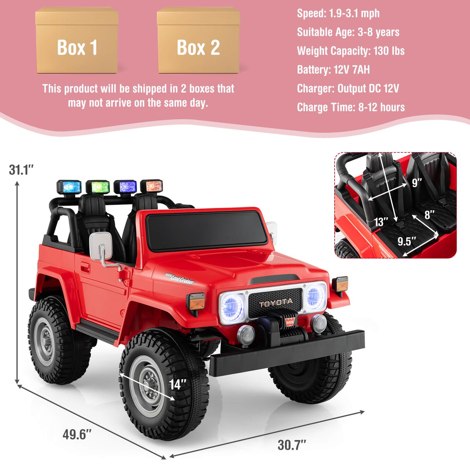 12V 2-Seat Licensed Kids Ride On Toyota FJ40 Car with 2.4G Remote Control-Red at Set Shop and Smile