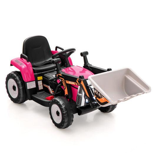 12V Battery Powered Kids Ride on Excavator with Adjustable Arm and Bucket-Pink at Set Shop and Smile