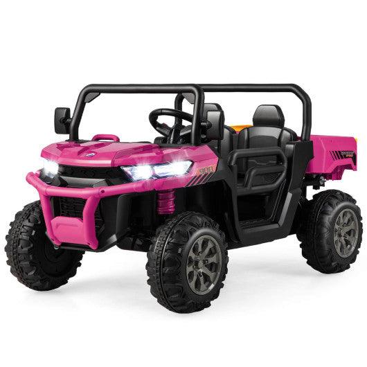 2-Seater Kids Ride On Dump Truck with Dump Bed and Shovel-Pink at Set Shop and Smile