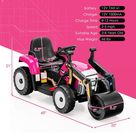 12V Kids Ride on Road Roller with 2.4G Remote Control-Pink at Set Shop and Smile
