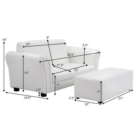 Soft Kids Double Sofa with Ottoman-White at Set Shop and Smile