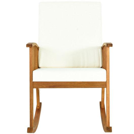 Outdoor Acacia Wood Rocking Chair with Detachable Washable Cushions at Set Shop and Smile