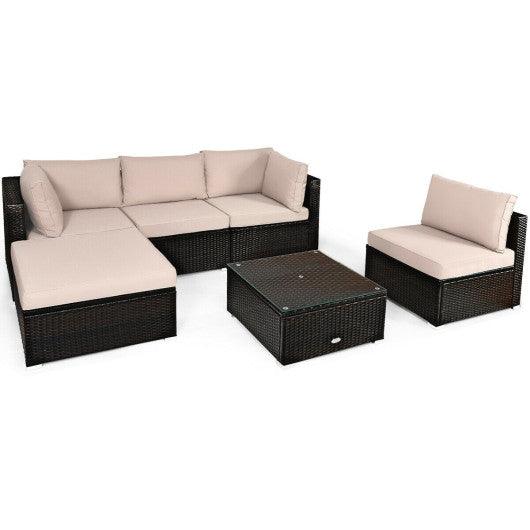 6 Pieces Outdoor Patio Rattan Furniture Set Sofa Ottoman at Set Shop and Smile