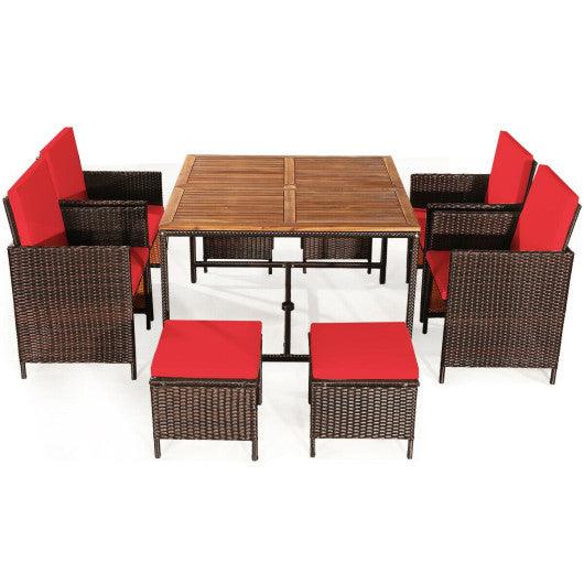 9 Pieces Patio Rattan Dining Cushioned Chairs Set-Red at Set Shop and Smile