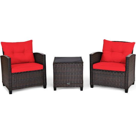3 Pcs Patio Rattan Furniture Set Cushioned Conversation Set Coffee Table-Red at Set Shop and Smile