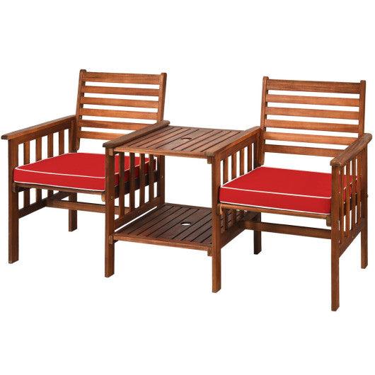 3 pcs Outdoor Patio Table Chairs Set Acacia Wood Loveseat-Red at Set Shop and Smile