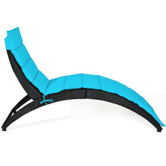 Folding Patio Rattan Portable Lounge Chair Chaise with Cushion-Turquoise at Set Shop and Smile