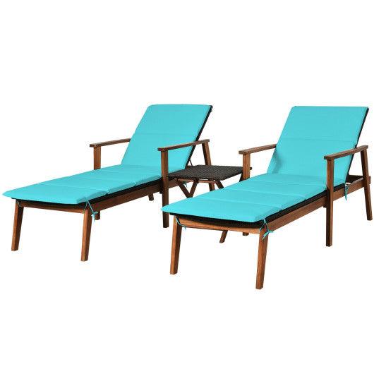 3 Pieces Portable Patio Cushioned Rattan Lounge Chair Set with Folding Table-Turquoise at Set Shop and Smile