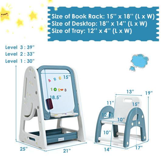 2-in-1 Kids Easel Desk Chair Set Book Rack Adjustable Art Painting Board-Blue at Set Shop and Smile