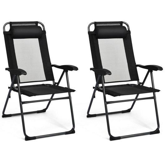 4 Pieces Patio Garden Adjustable Reclining Folding Chairs with Headrest-Black at Set Shop and Smile