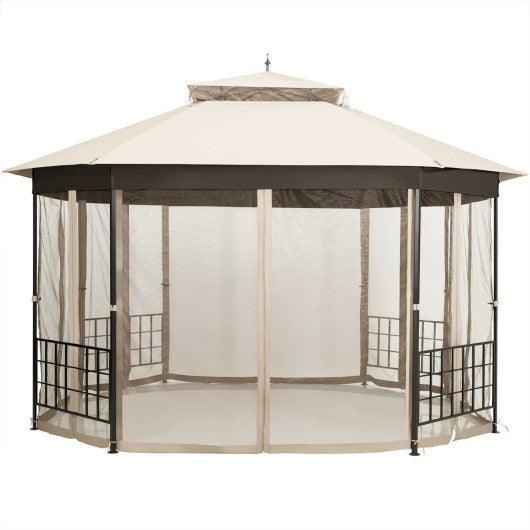 10’x 12’ Octagonal Patio Gazebo-Beige at Set Shop and Smile