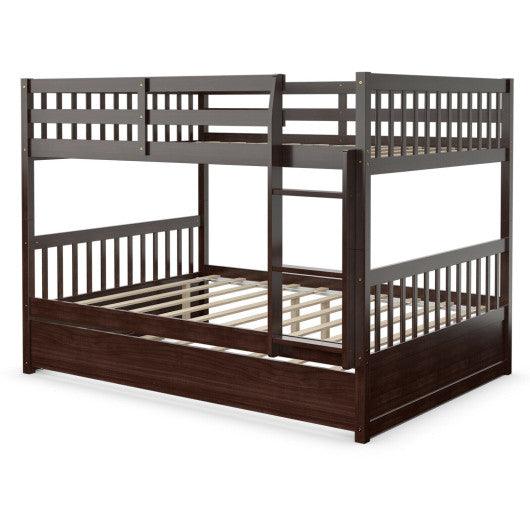Full over Full Bunk Bed Platform Wood Bed with Ladder-Brown at Set Shop and Smile