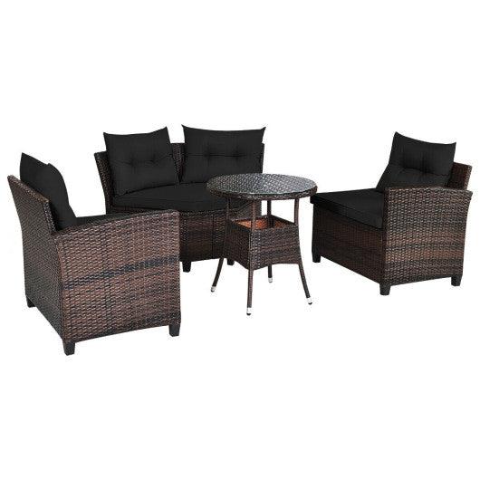 4 Pieces Outdoor Cushioned Rattan Furniture Set-Black at Set Shop and Smile