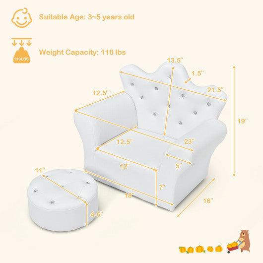 Children Upholstered Princess Sofa with Ottoman and Diamond Decoration for Boys and Girls-White at Set Shop and Smile