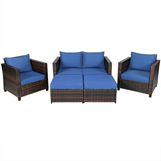 5 Pieces Patio Cushioned Rattan Furniture Set-Navy at Set Shop and Smile