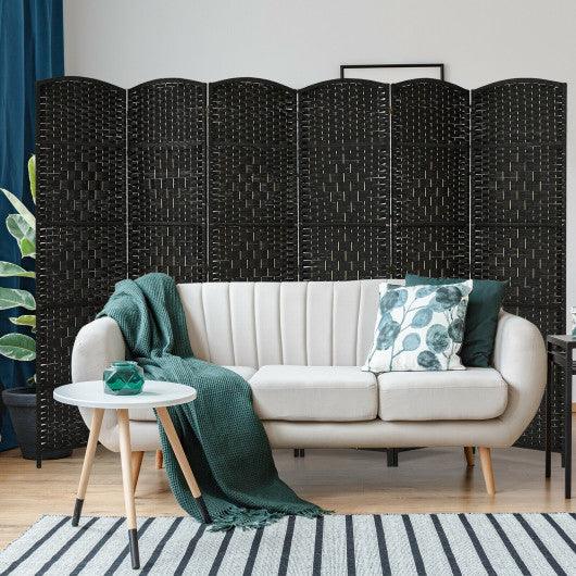 6.5Ft 6-Panel Weave Folding Fiber Room Divider Screen-Black at Set Shop and Smile