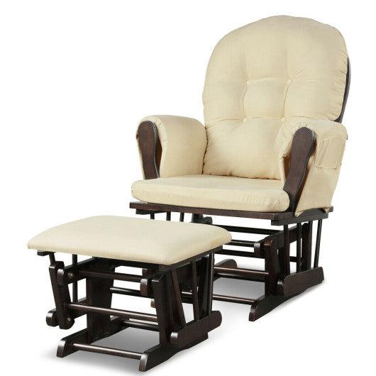 Wood Glider and Ottoman Set with Padded Armrests and Detachable Cushion-Beige at Set Shop and Smile