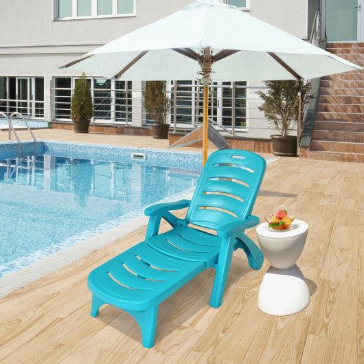 5 Position Adjustable Folding Lounger Chaise Chair on Wheels-Turquoise at Set Shop and Smile