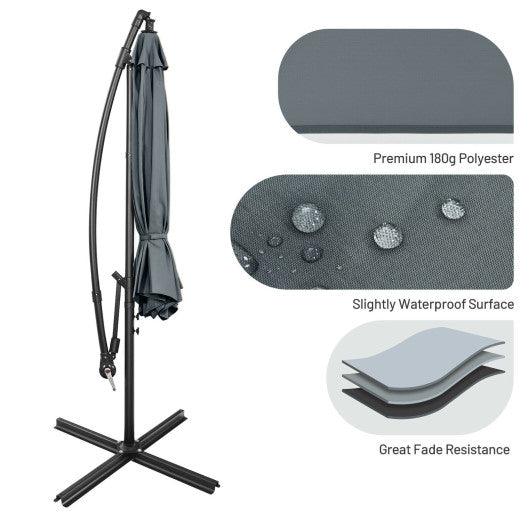 10 Feet Offset Umbrella with 8 Ribs Cantilever and Cross Base-Gray at Set Shop and Smile