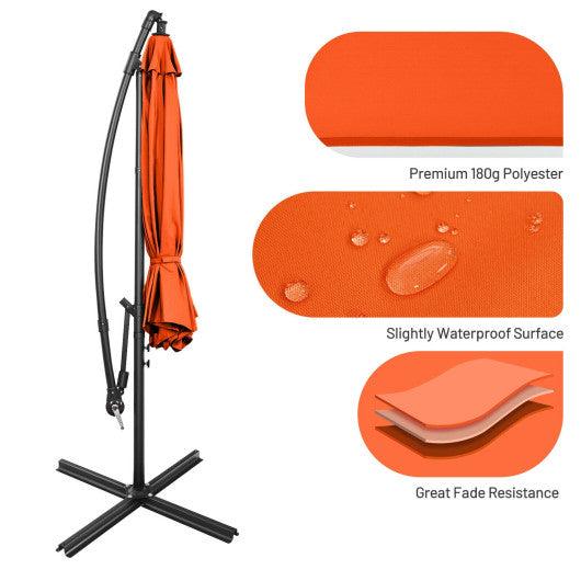 10 Feet Offset Umbrella with 8 Ribs Cantilever and Cross Base-Orange at Set Shop and Smile