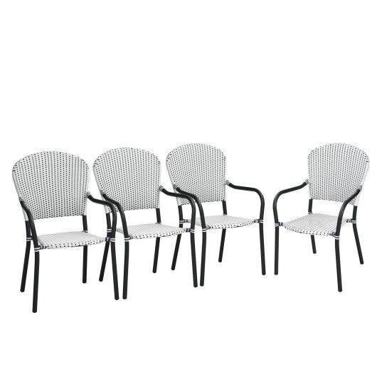 Set of 4 Patio Rattan Stackable Dining Chair with Armrest for Garden-White at Set Shop and Smile