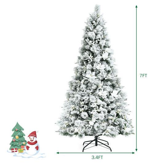 7 Feet Snow Flocked Christmas Tree with Poinsettia Flowers at Set Shop and Smile