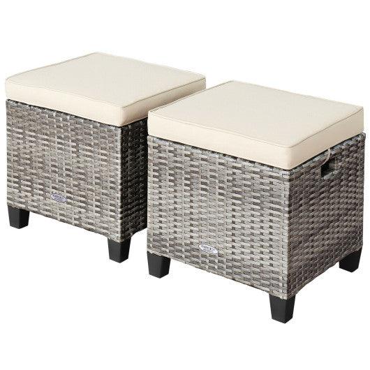 2 Pieces Patio Rattan Ottoman Seat with Removable Cushions-Beige at Set Shop and Smile