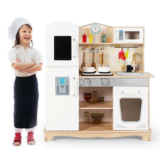 Wooden Kids Pretend Kitchen Playset Cooking Play Toy with Utensils and Sound at Set Shop and Smile