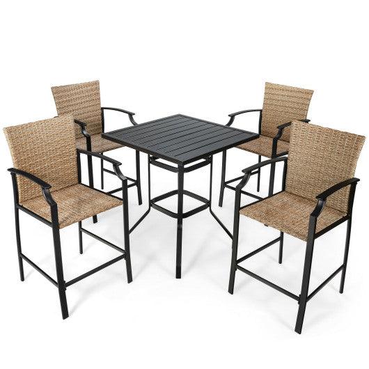 5 Pieces Outdoor Rattan Bistro Bar Stool Table Set with Cushions at Set Shop and Smile