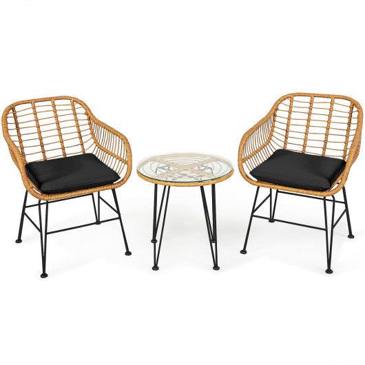 3 Pieces Rattan Furniture Set with Cushioned Chair Table-Black at Set Shop and Smile