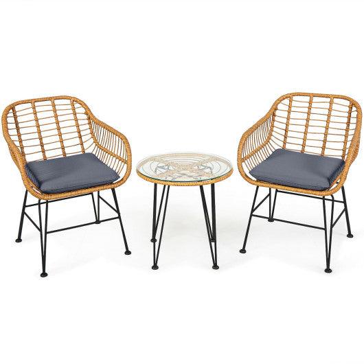 3 Pieces Rattan Furniture Set with Cushioned Chair Table-Gray at Set Shop and Smile