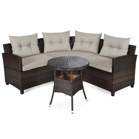 4 Pieces Furniture Patio Set Outdoor Wicker Sofa Set at Set Shop and Smile