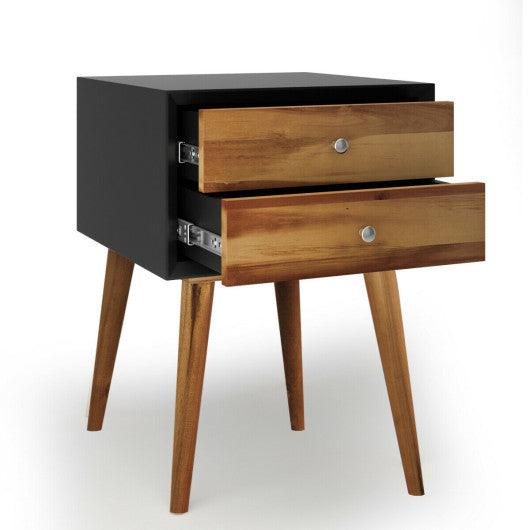 Mid-Century Wooden Multipurpose End Table with 2 Storage Drawers-Black at Set Shop and Smile