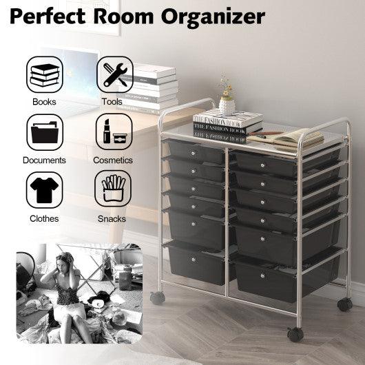 12 Drawers Rolling Cart Storage Scrapbook Paper Organizer Bins-Black at Set Shop and Smile