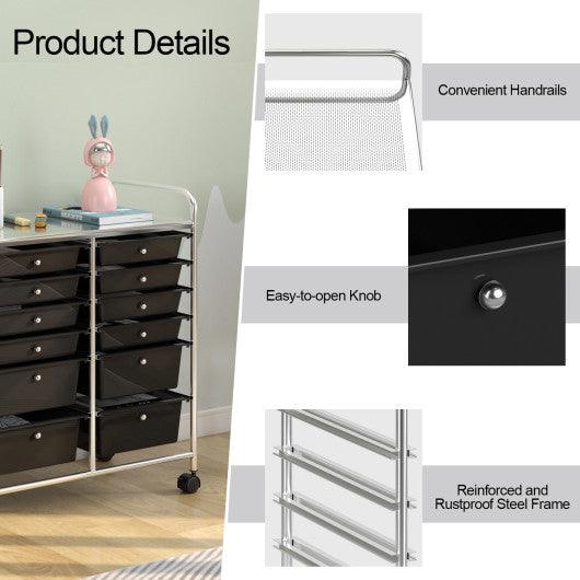 12 Drawers Rolling Cart Storage Scrapbook Paper Organizer Bins-Black at Set Shop and Smile