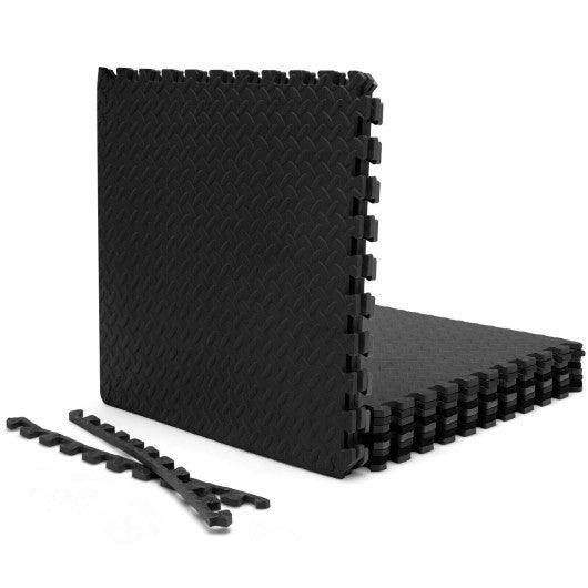 12 Pieces Puzzle Interlocking Flooring Mat with Anti-slip and Waterproof Surface-Black at Set Shop and Smile