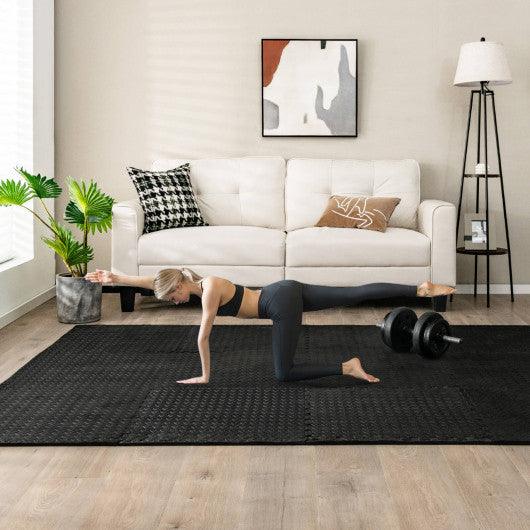 12 Pieces Puzzle Interlocking Flooring Mat with Anti-slip and Waterproof Surface-Black at Set Shop and Smile