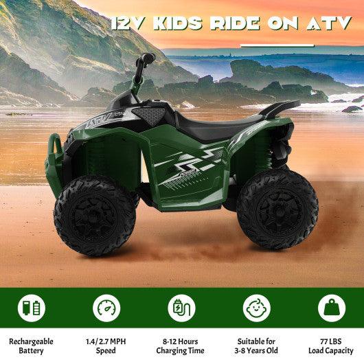 12V Kids Ride On ATV with High/Low Speed and Comfortable Seat-Army Green at Set Shop and Smile