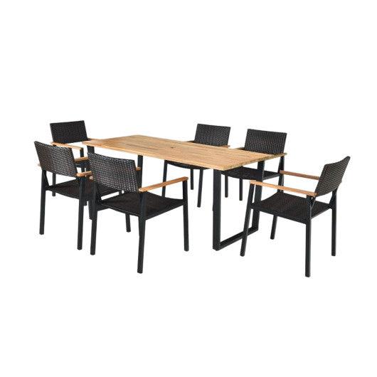 7 Pieces Outdoor Dining Set with Large Acacia Wood Table Top at Set Shop and Smile