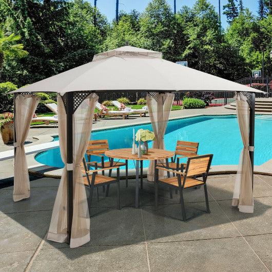 12’ x 10’Outdoor Double Top Patio Gazebo-Beige at Set Shop and Smile