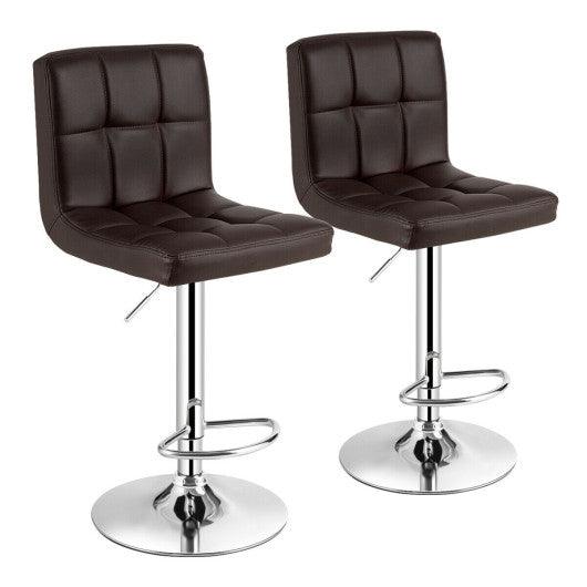 Set of 2 Square Swivel Adjustable PU Leather Bar Stools with Back and Footrest-Coffee at Set Shop and Smile