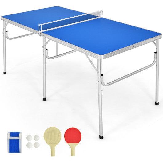 60 Inch Portable Tennis Ping Pong Folding Table with Accessories-Blue at Set Shop and Smile