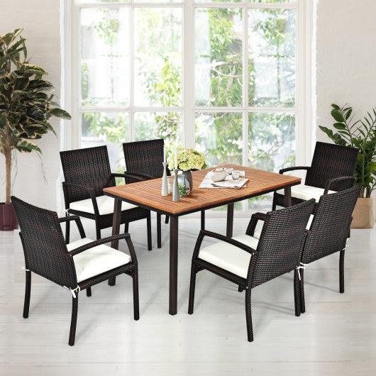 55 Inch Patio Acacia Dining Table with Umbrella Hole at Set Shop and Smile