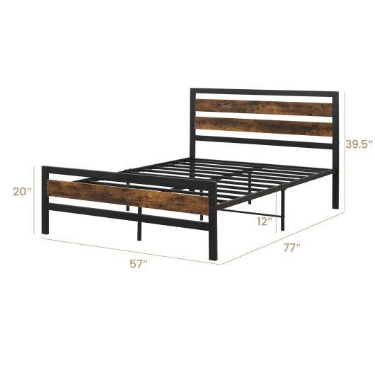 Full/Queen Industrial Bed Frame with Rustic Headboard and Footboard-Full Size at Set Shop and Smile