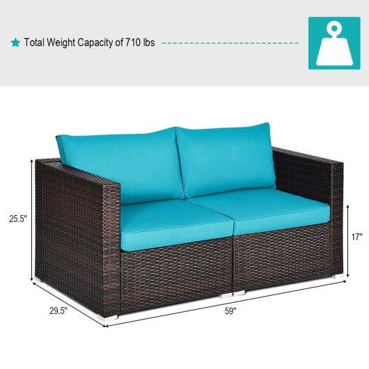 2PCS Patio Rattan Sectional Conversation Sofa Set-Blue at Set Shop and Smile