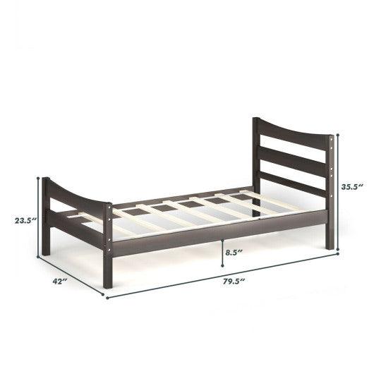 Twin Size Rustic Style Platform Bed Frame with Headboard and Footboard-Dark Brown at Set Shop and Smile