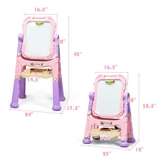 Height Adjustable Kids Art Easel Magnetic Double Sided Board-Pink at Set Shop and Smile