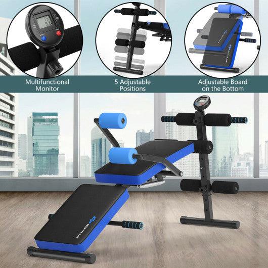 Adjustable Sit Up Bench with LCD Monitor-Blue at Set Shop and Smile