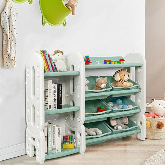 Kids Toy Storage Organizer with Bins and Multi-Layer Shelf for Bedroom Playroom -Green at Set Shop and Smile