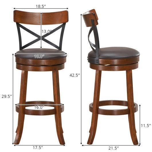 Set of 2 Bar Stools 360-Degree Swivel Dining Bar Chairs with Rubber Wood Legs-29.5 inch at Set Shop and Smile